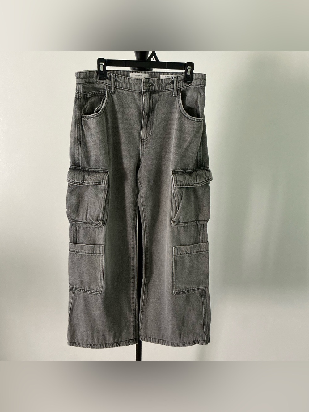 Cotton On Women’s Size 8 Cargo Wide Leg Jeans Dark Charcoal Gray High Rise